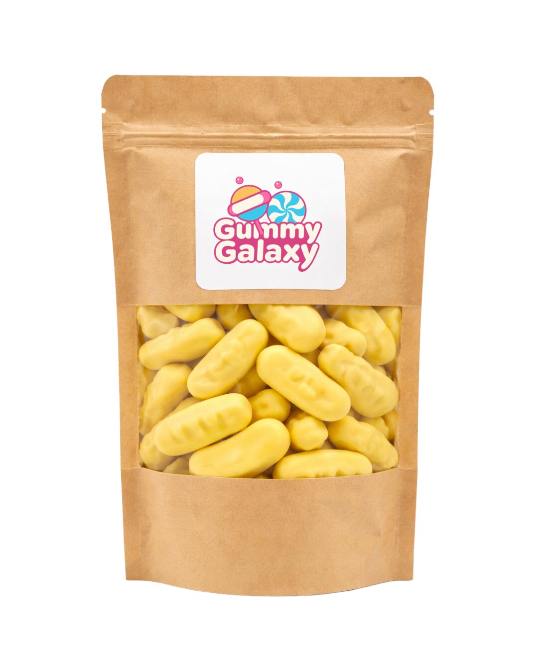 Colorful foam banana sweets from Gummy Galaxy, mini foam candies shaped like bananas for fun snacking and decoration.