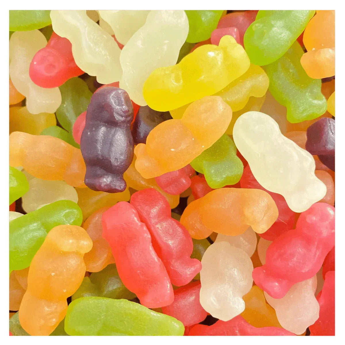 Assorted Gummy Galaxy Jelly Babies in a 100-gram bag, colorful jelly sweets with fruity flavors.