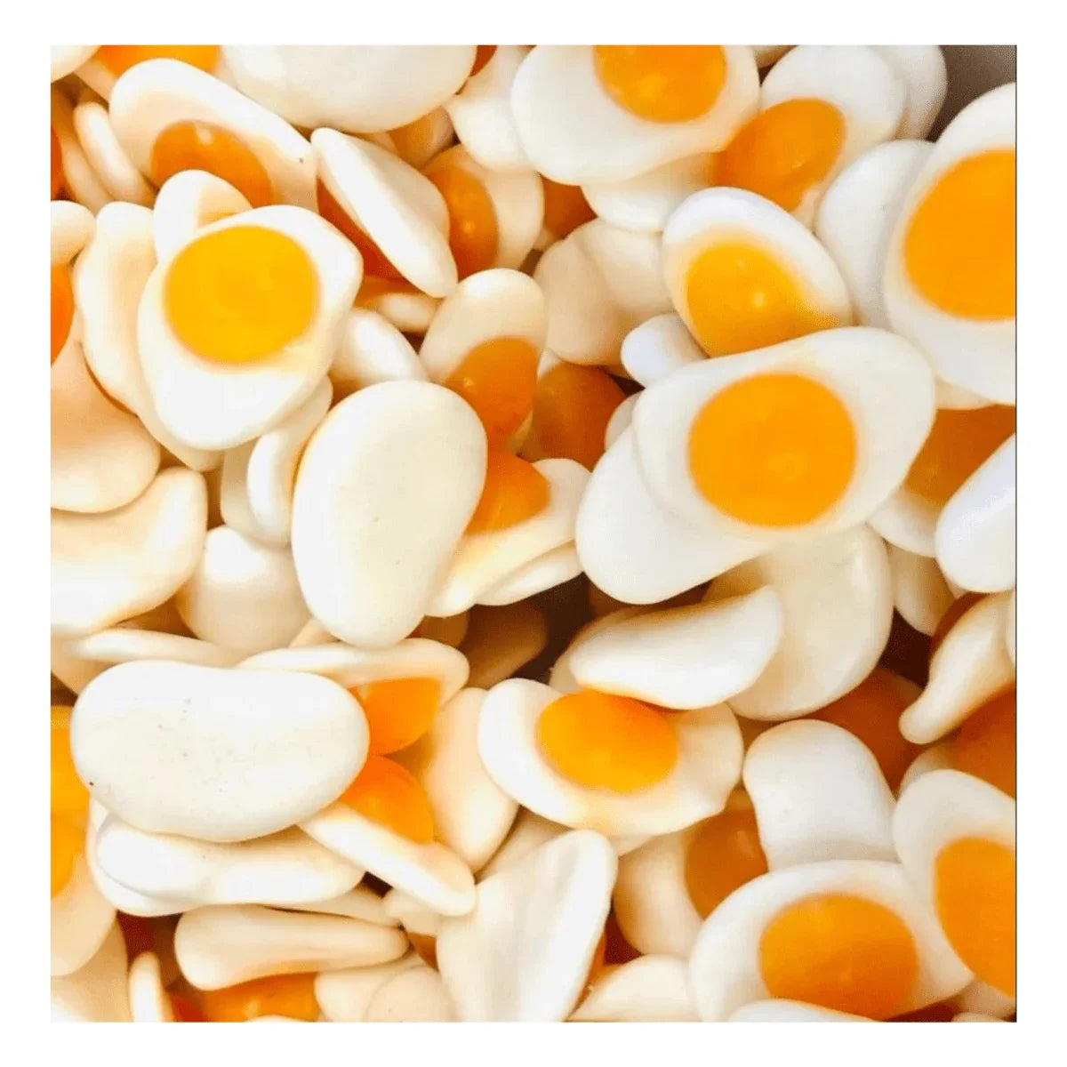 Gummy Galaxy Fried Egg Jelly Sweets, colorful egg-shaped gummy candies in a clear bag, showcasing vibrant yellow and white fried egg designs