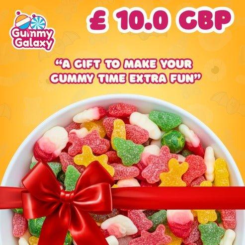 Gummy Galaxy £10 gift card featuring colorful galaxy-themed design and branding, perfect for gifting or personal use.