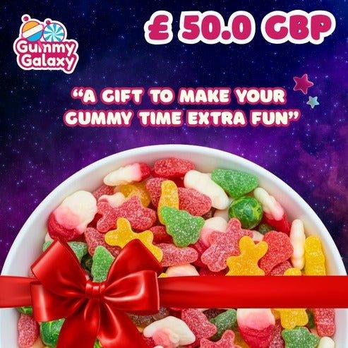 Gummy Galaxy £50 Gift Card with colorful galaxy-themed design and branding, suitable for gifting or online use.